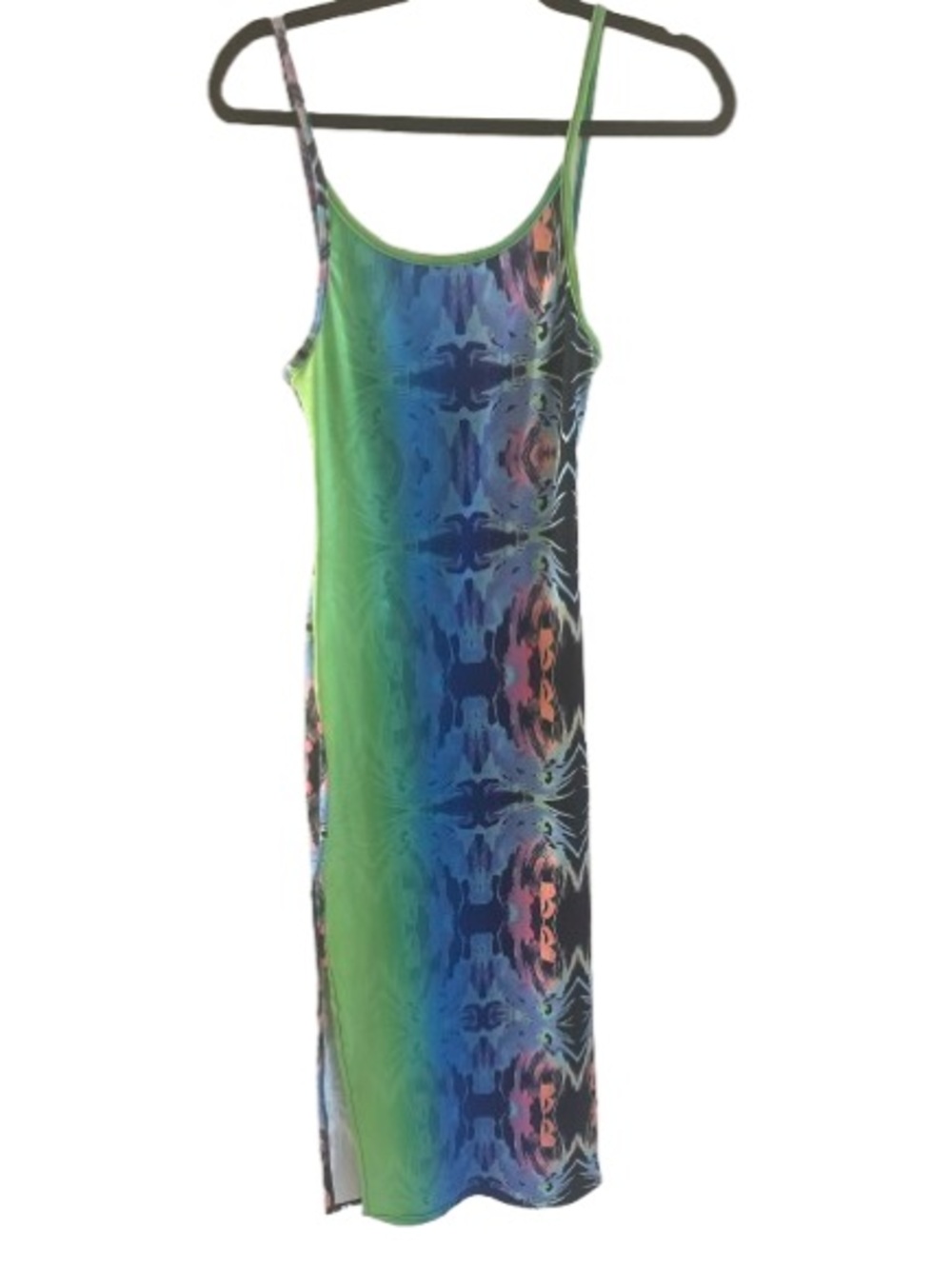 Sleeveless Green Blue Ombre Printed Slip Dress